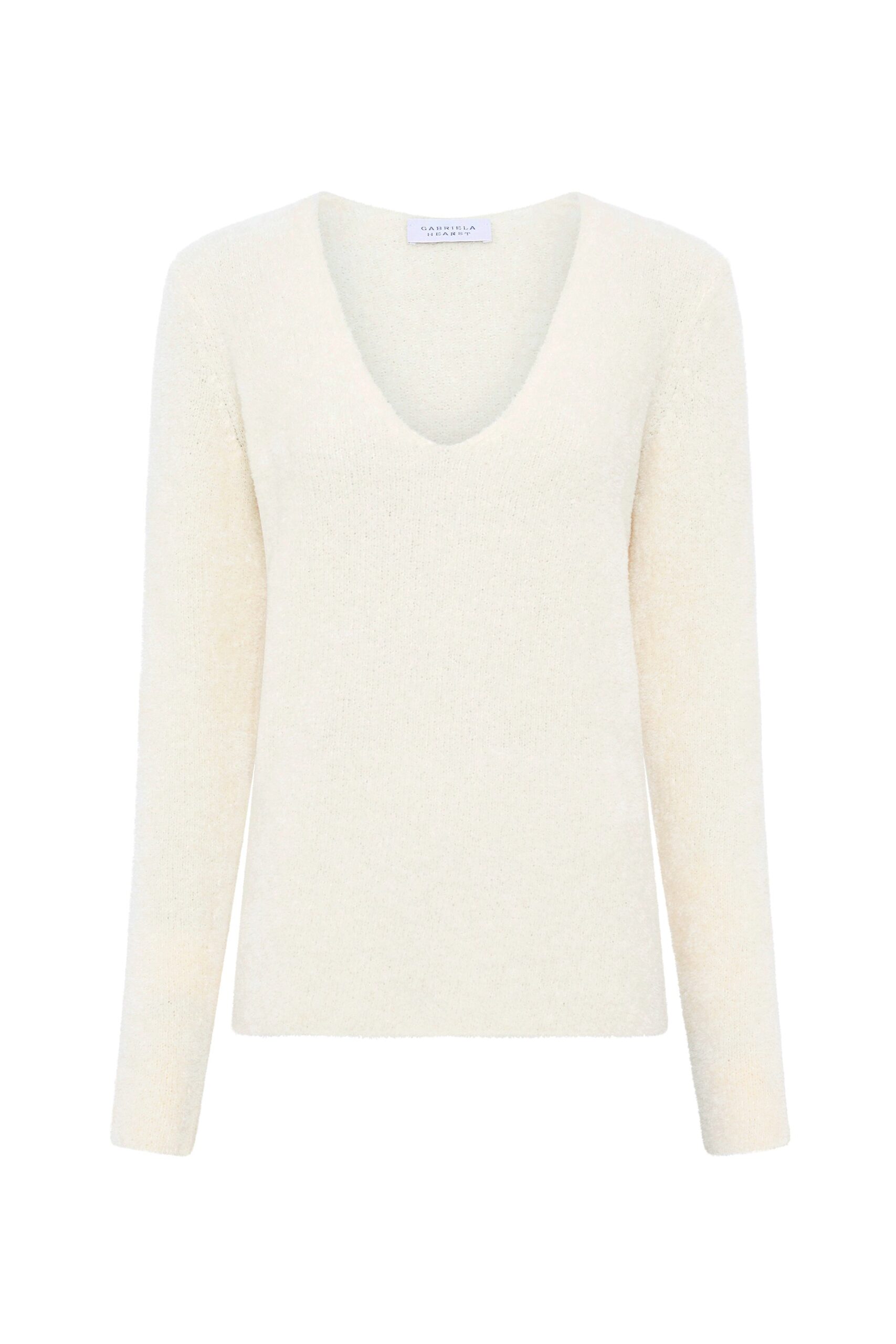 Gabriela Hearst Ward Knit V-Neck Sweater in Ivory Silk gabriela hearst sweater