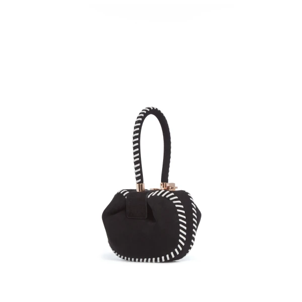 Whipstitch Demi Bag in Black Suede