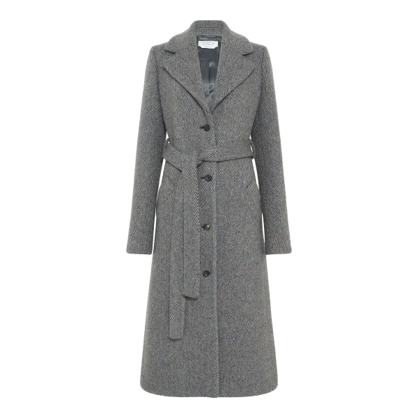William Coat in Charcoal Multi Cashmere Wool Herringbone
