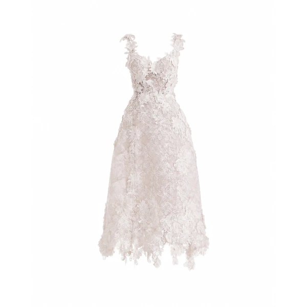 Gemy Maalouf 3D Floral Cage Midi Dress