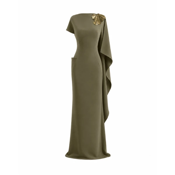 Gemy Maalouf Asymmetric Cape Dress