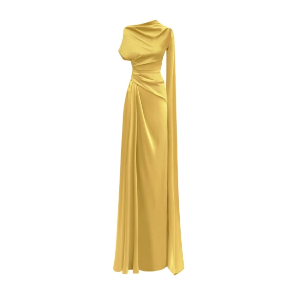 Gemy Maalouf Asymmetrical Neckline Draped Dress