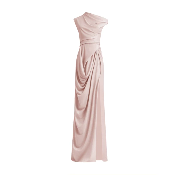 Gemy Maalouf Asymmetrical Neckline Draped Dress