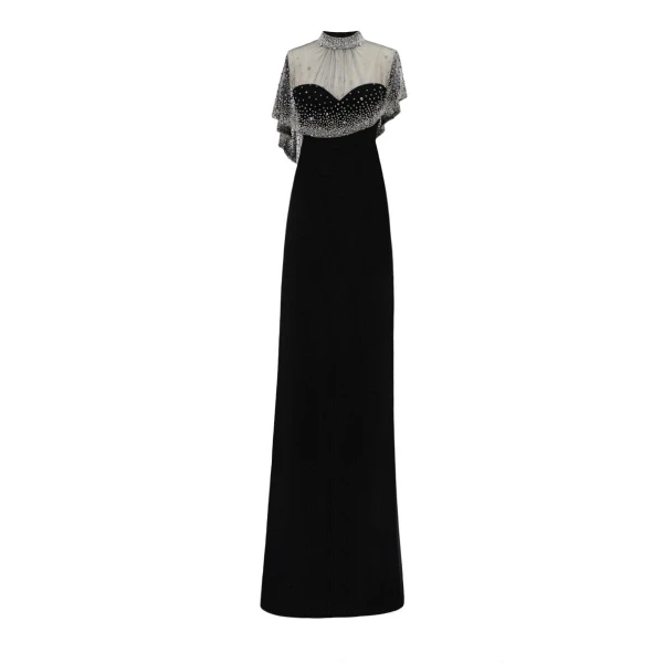 Gemy Maalouf Beaded Overlay Crepe Dress