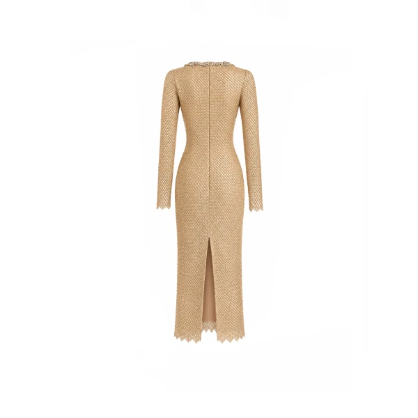 Gemy Maalouf Beaded Scoop-Neck Midi Dress
