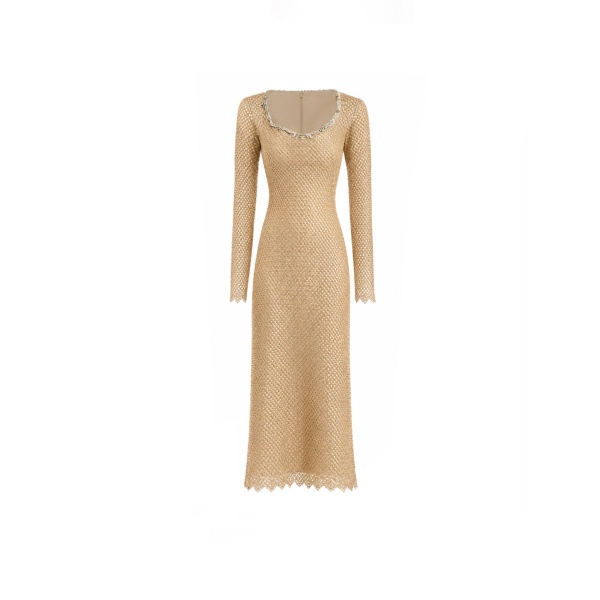 Gemy Maalouf Beaded Scoop-Neck Midi Dress