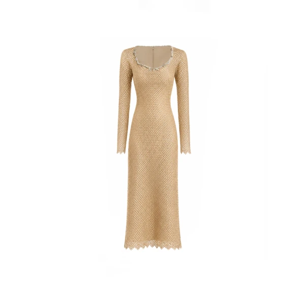 Gemy Maalouf Beaded Scoop-Neck Midi Dress