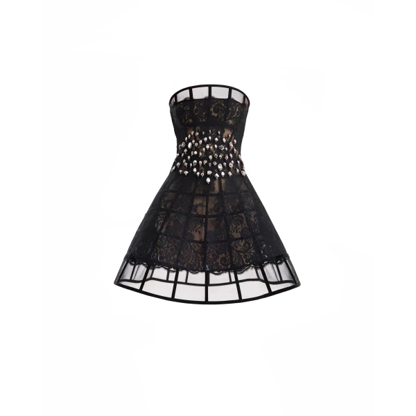 Gemy Maalouf Caged Beaded Short Dress