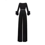Gemy Maalouf Crepe Set With Floral Cuffs