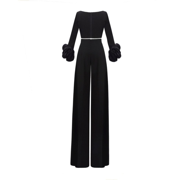 Gemy Maalouf Crepe Set With Floral Cuffs