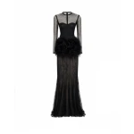 Gemy Maalouf Feathered Hip Lace Dress
