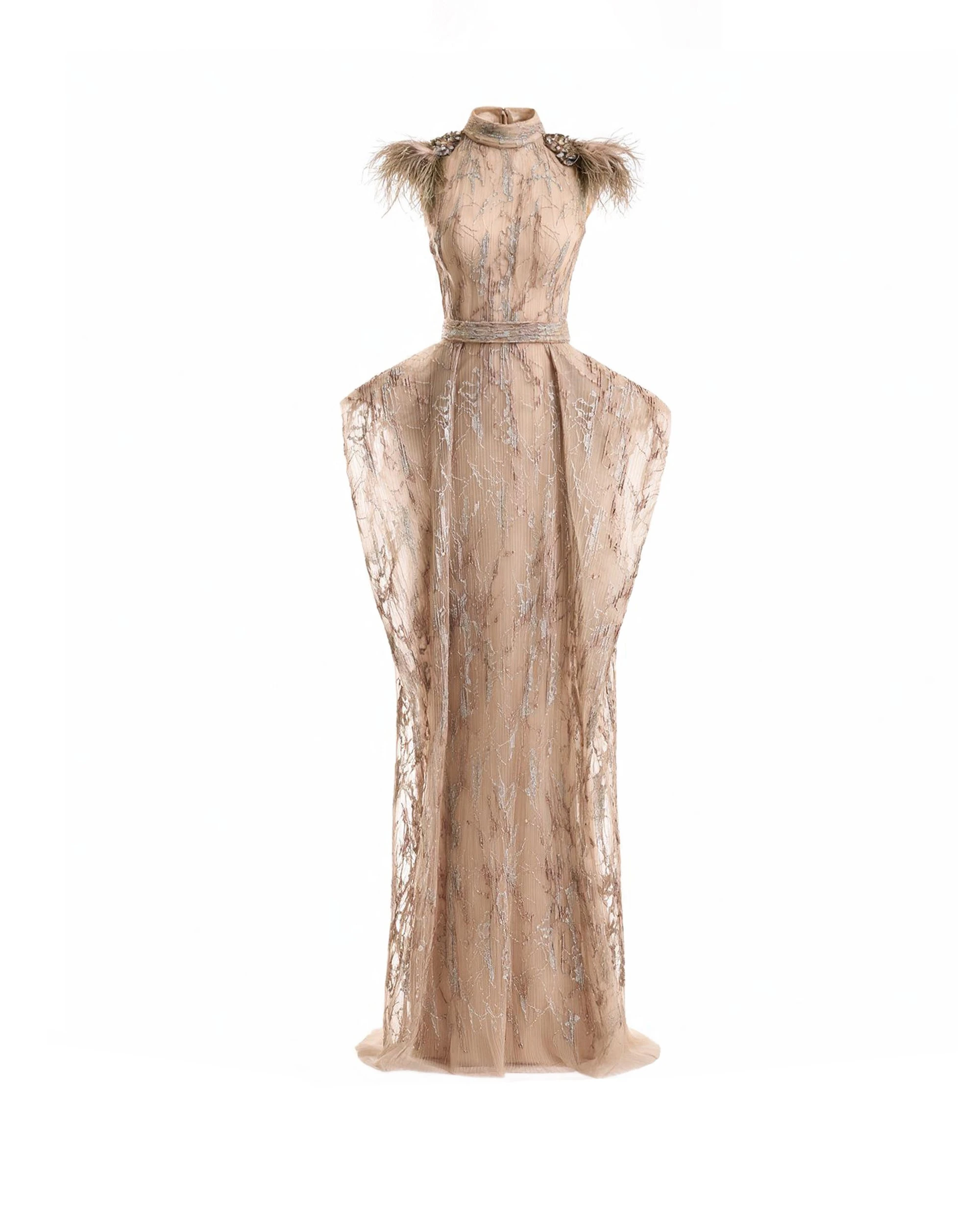 Gemy Maalouf Feathered Shoulder Hip-Panel Dress Gemy Maalouf Feathered Shoulder Hip-Panel Dress