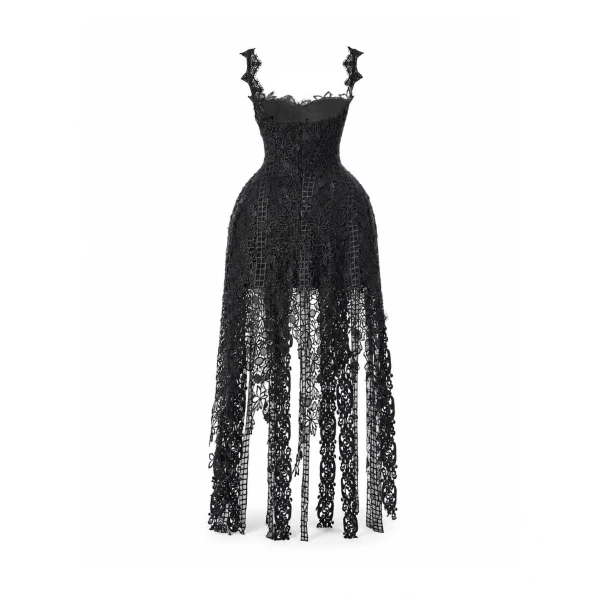 Gemy Maalouf Floral Guipure Embroidered Midi Dress