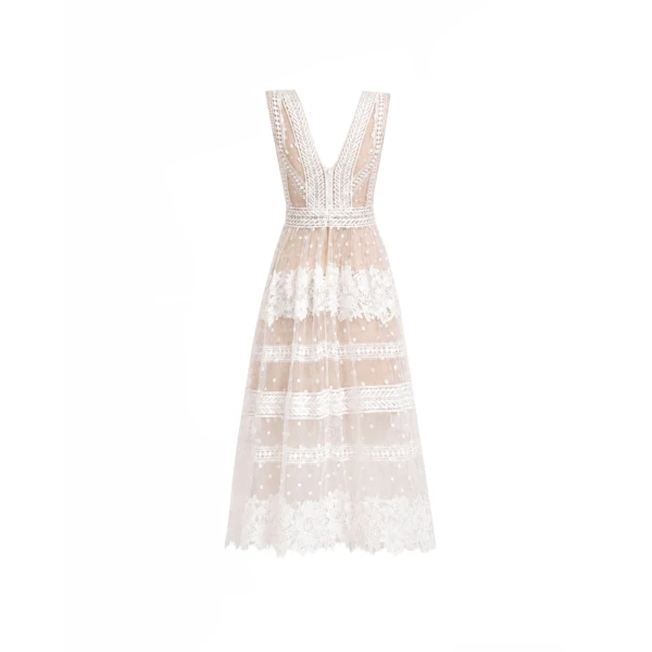 Gemy Maalouf Floral Tulle Midi Dress