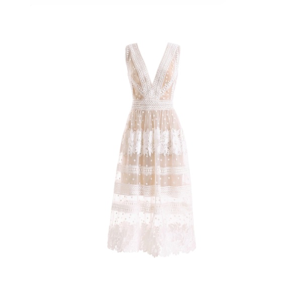 Gemy Maalouf Floral Tulle Midi Dress
