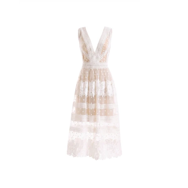 Gemy Maalouf Floral Tulle Midi Dress