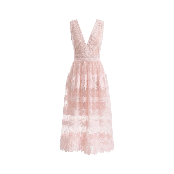Gemy Maalouf Floral Tulle Midi Dress