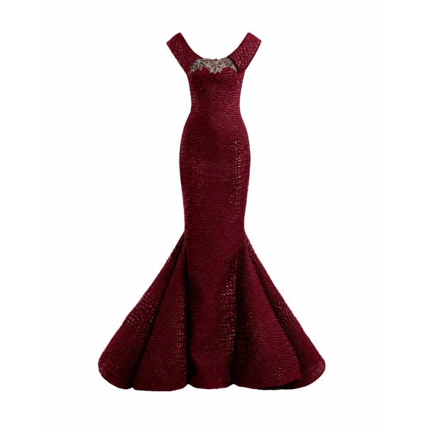 Gemy Maalouf Mermaid Textured Embellished Dress