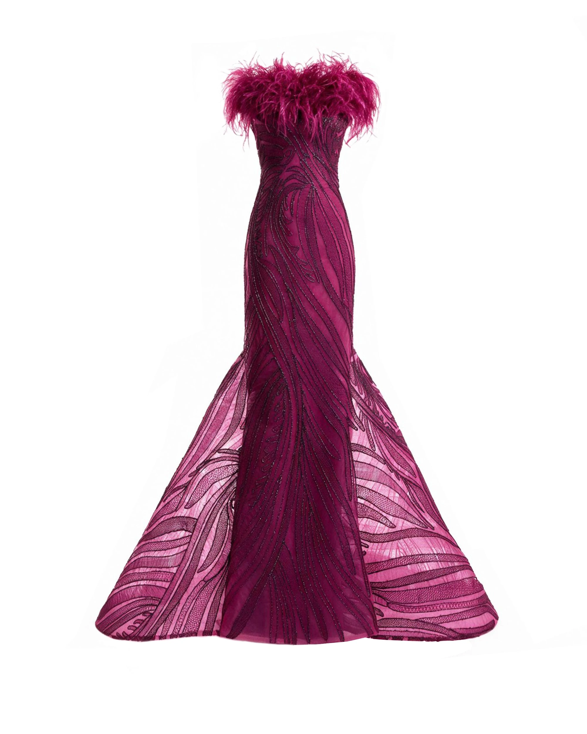 Gemy Maalouf Off-Shoulder Feathered Mermaid Dress Gemy Maalouf Off-Shoulder Feathered Mermaid Dress