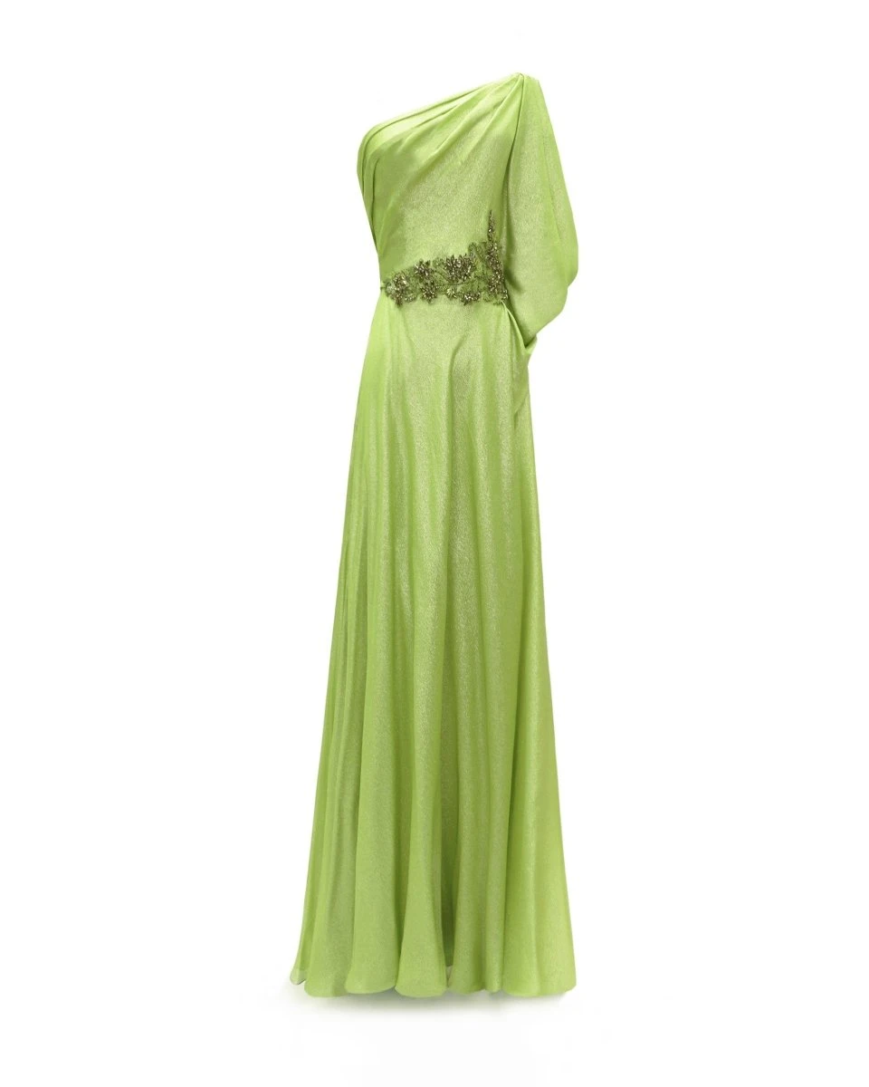 Gemy Maalouf One-Shoulder Dress with Beaded Waistline Gemy Maalouf One-Shoulder Dress with Beaded Waistline