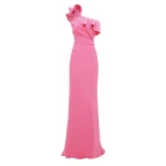Gemy Maalouf One-Shoulder Ruffled Neckline Candy Pink Dress