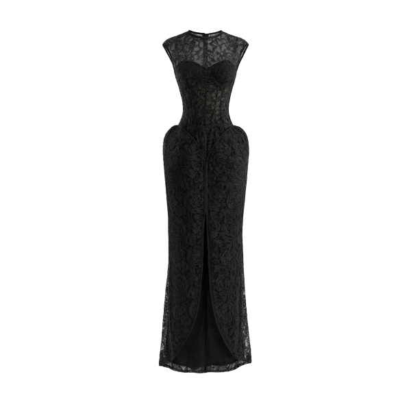Gemy Maalouf Sculpted Lace Dress with Sheer Bodice