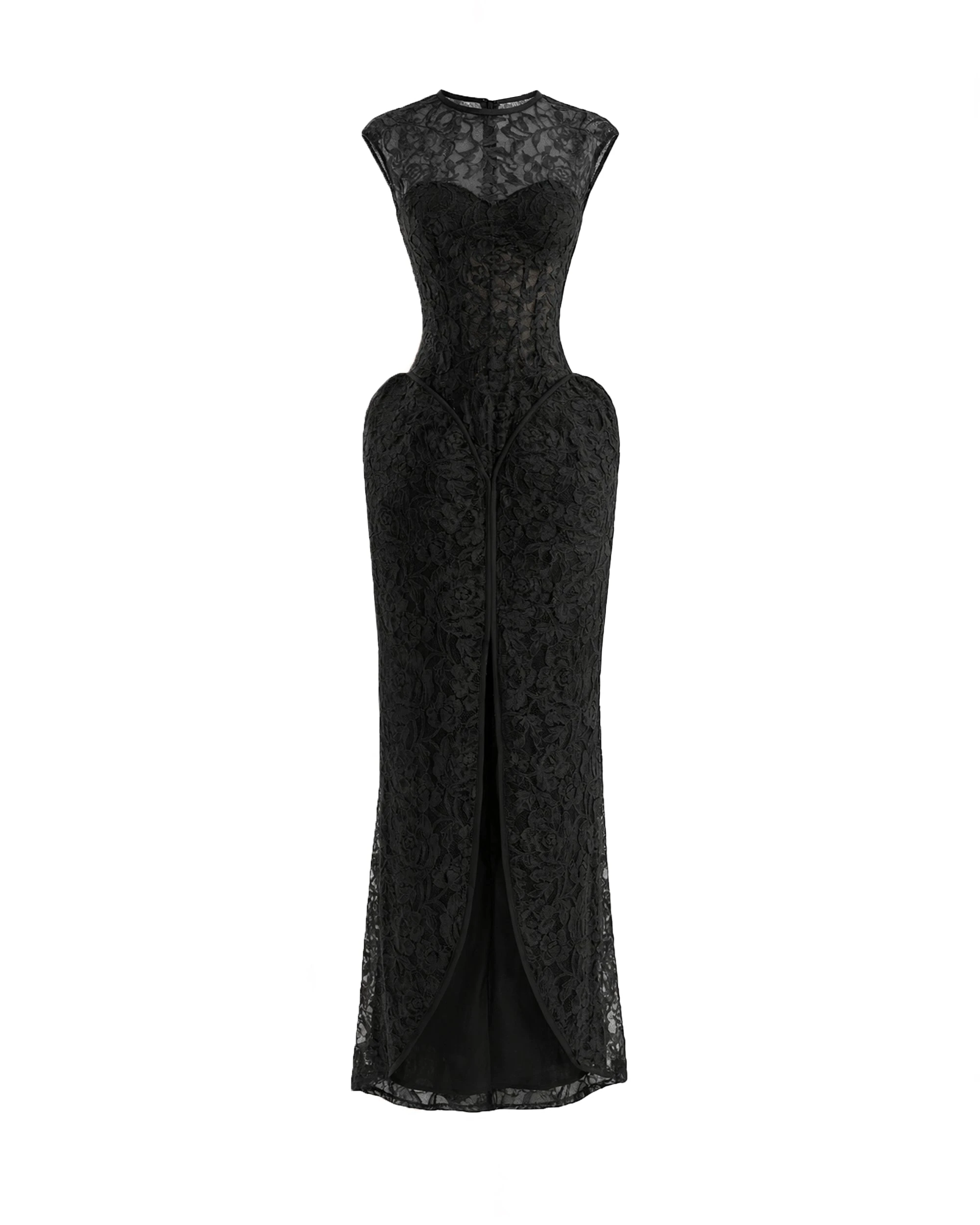 Gemy Maalouf Sculpted Lace Dress with Sheer Bodice Gemy Maalouf Sculpted Lace Dress with Sheer Bodice