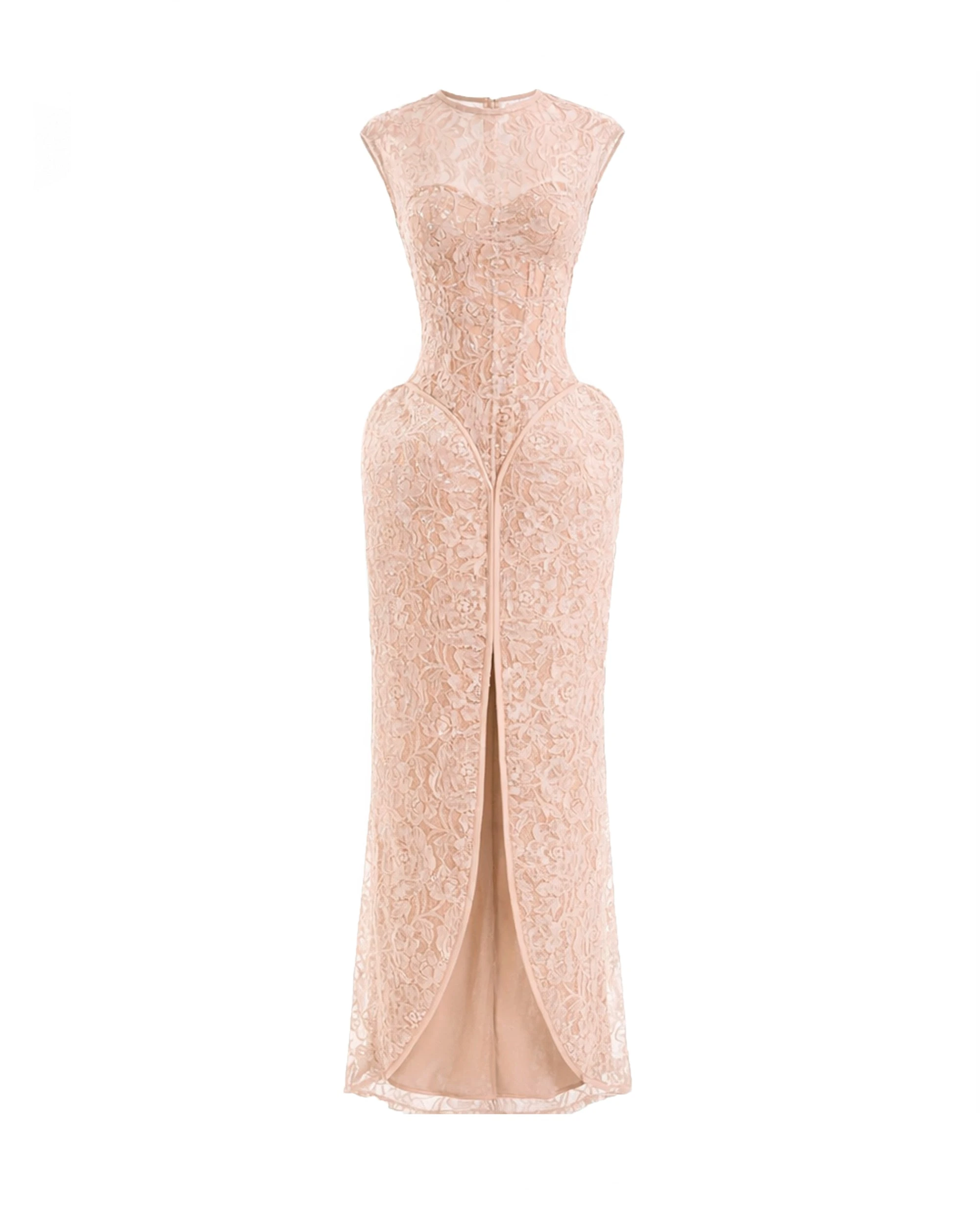 Gemy Maalouf Sculpted Lace Dress with Sheer Bodice Gemy Maalouf Sculpted Lace Dress with Sheer Bodice