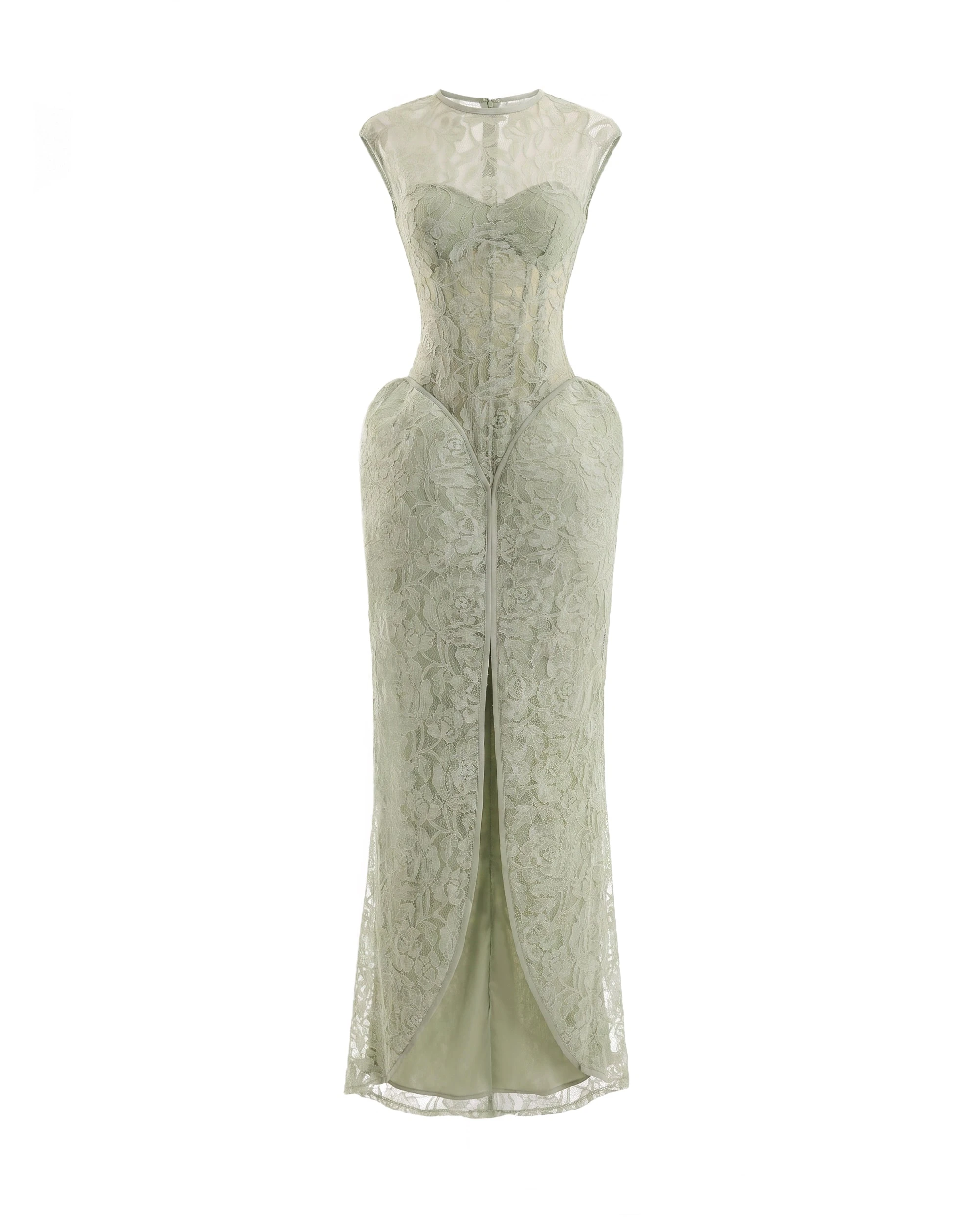 Gemy Maalouf Sculpted Lace Dress with Sheer Bodice Gemy Maalouf Sculpted Lace Dress with Sheer Bodice