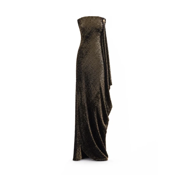 Gemy Maalouf Sequined Crystal Neckline Dress