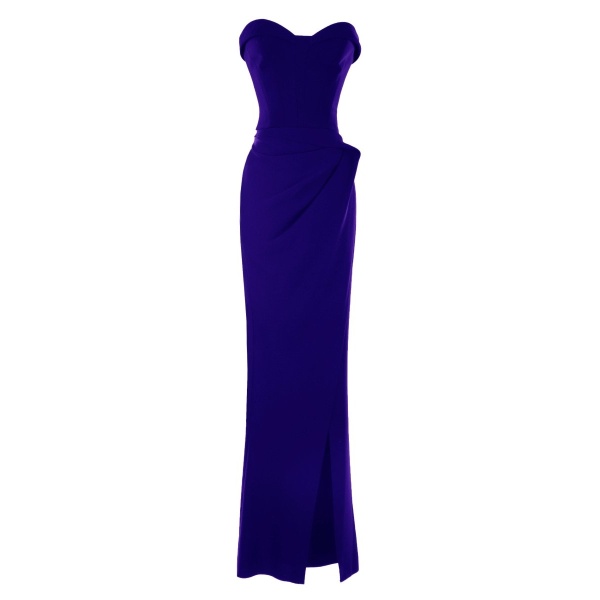 Gemy Maalouf Strapless Blue Crepe Dress