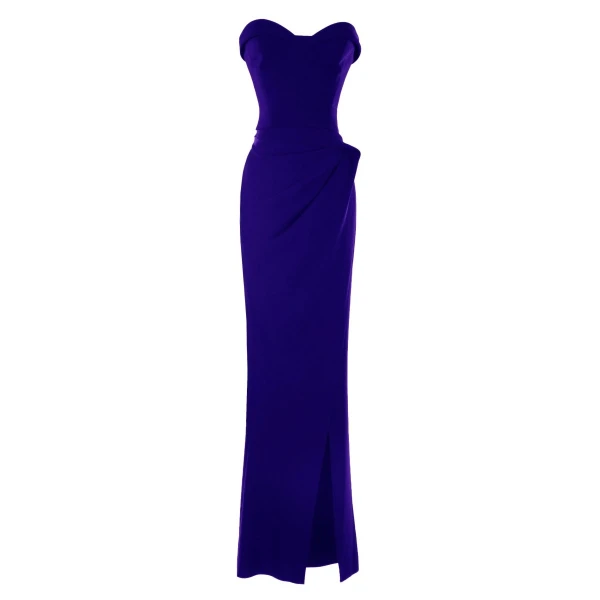 Gemy Maalouf Strapless Blue Crepe Dress
