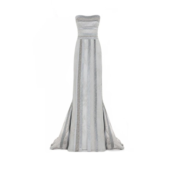 Gemy Maalouf Strapless Embroidered Panel Dress