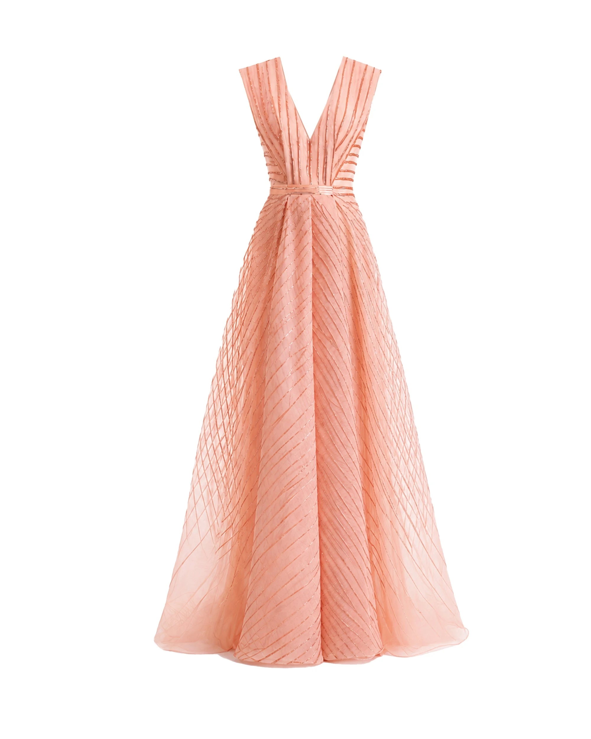 Gemy Maalouf V-Neck Devoré Striped Organza Dress Gemy Maalouf V-Neck Devoré Striped Organza Dress