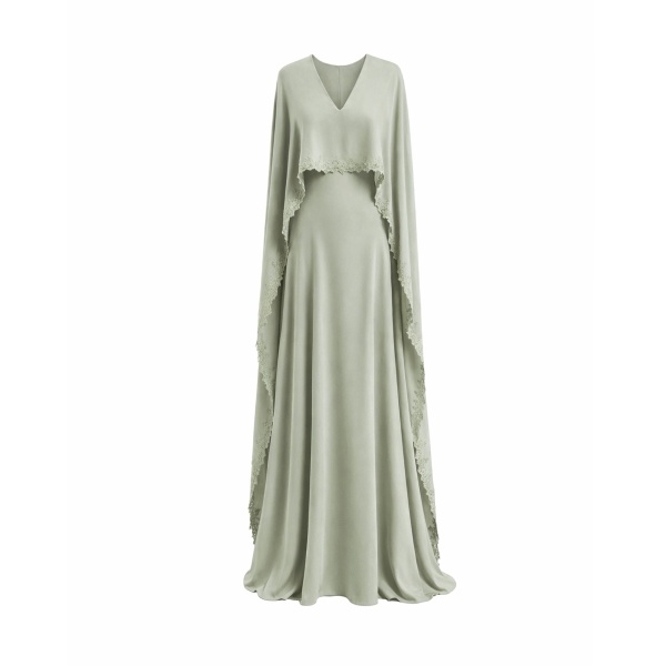 Gemy Maalouf V-Neck Dress with Embroidered Cape
