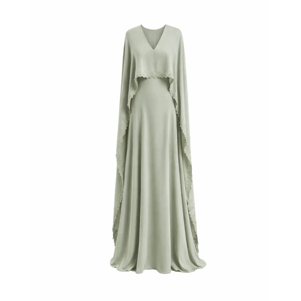Gemy Maalouf V-Neck Dress with Embroidered Cape