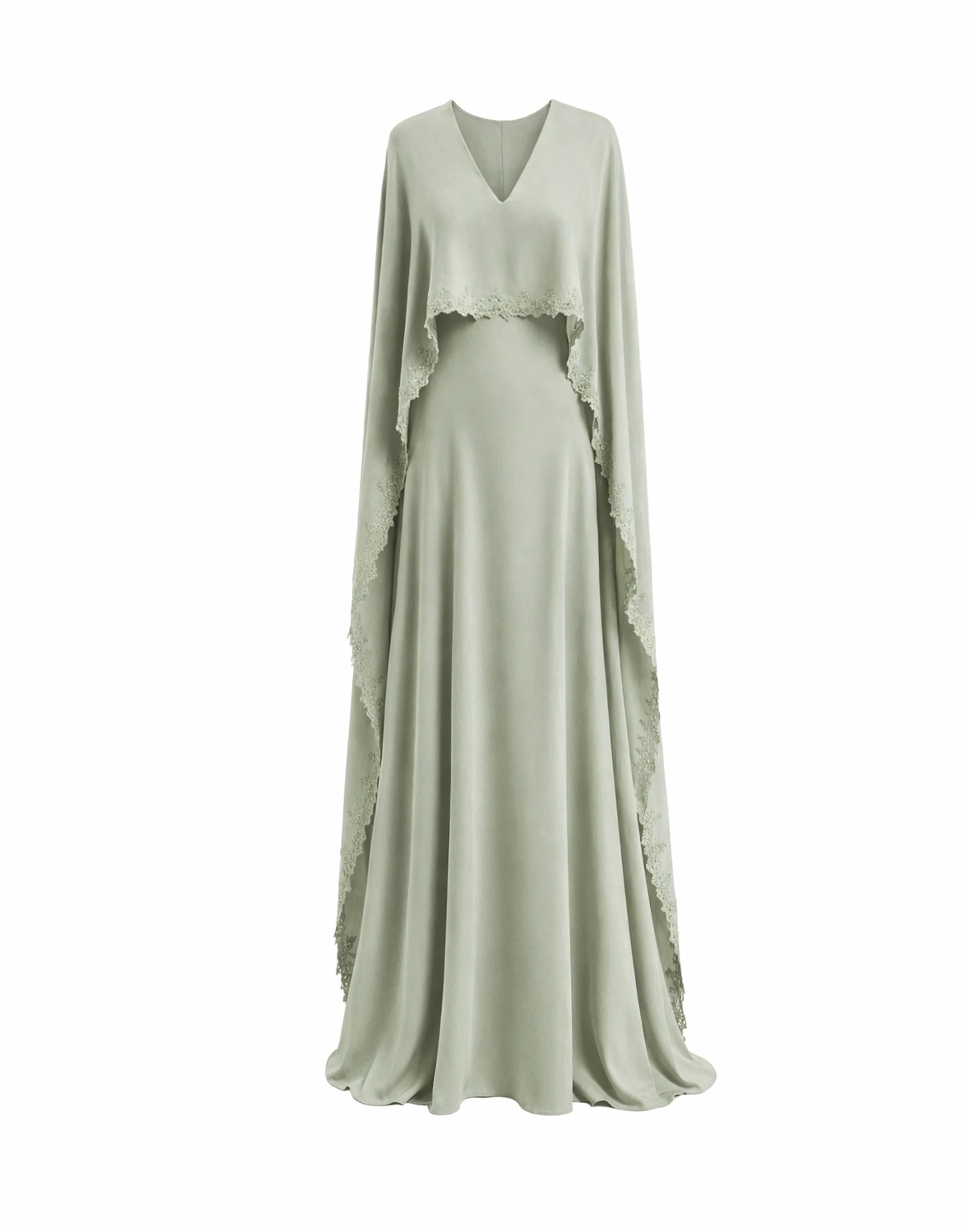 Gemy Maalouf V-Neck Dress with Embroidered Cape Gemy Maalouf V-Neck Dress with Embroidered Cape