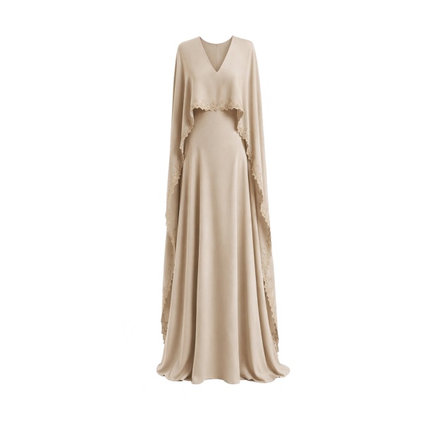 Gemy Maalouf V-Neck Dress with Embroidered Cape