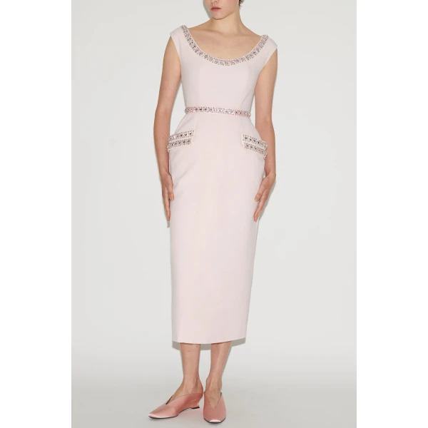 Danna Dress in Pink Embellished Crepe - Image 2