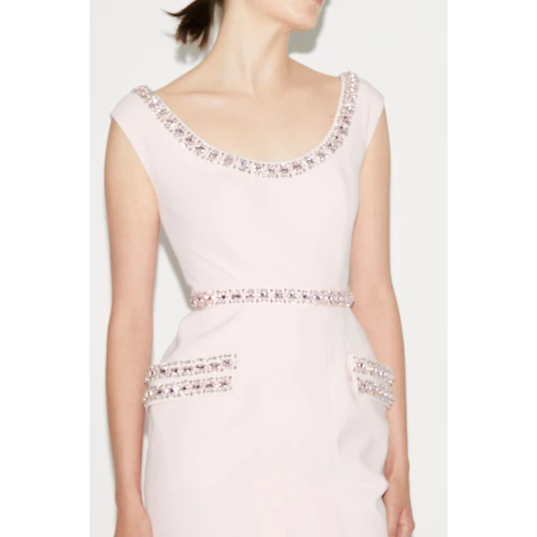 Danna Dress in Pink Embellished Crepe - Image 5