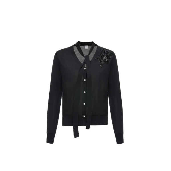 Dries Van Noten Ellis V-Neck Cardigan in Black Silk