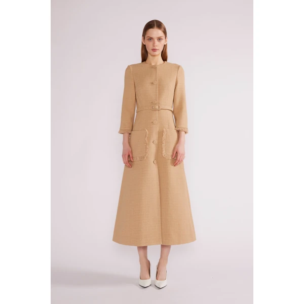 Esme Midi Dress in Camel Tweed - Image 2