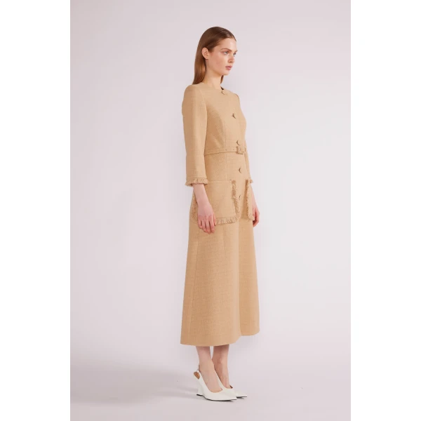 Esme Midi Dress in Camel Tweed - Image 3