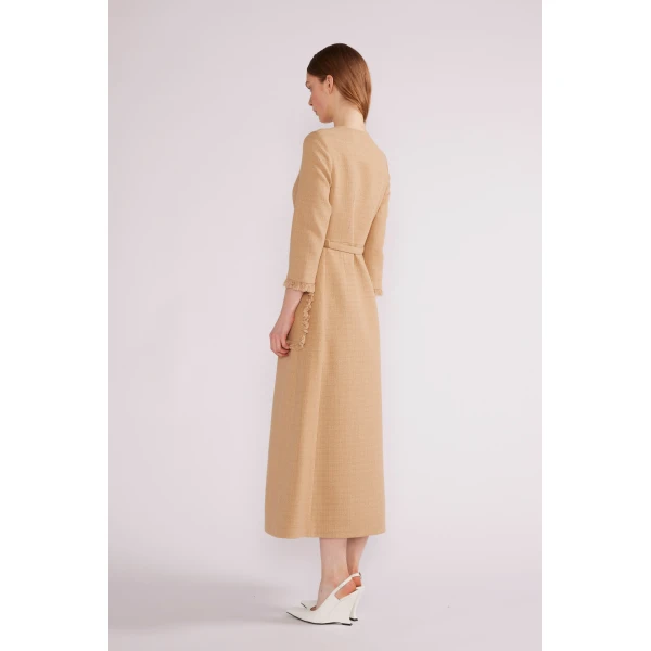 Esme Midi Dress in Camel Tweed - Image 4