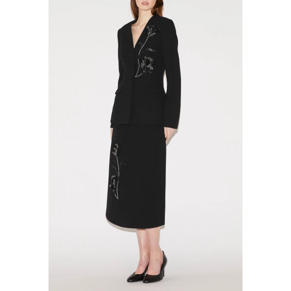 Evelina Midi Skirt in Black Wool - Image 2