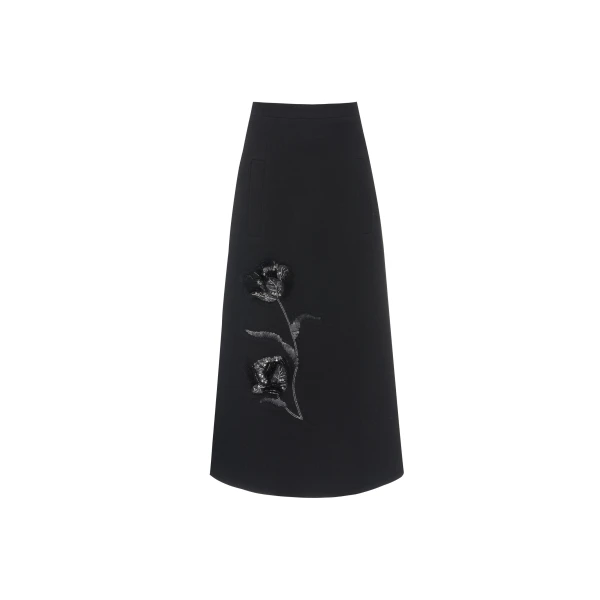 Evelina Midi Skirt in Black Wool