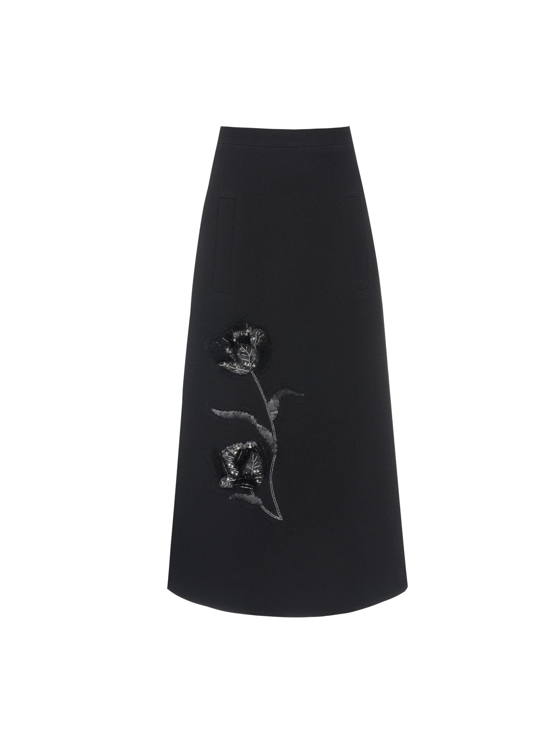 Dries Van Noten Evelina Midi Skirt in Black Wool | | Luxury Shoes Dries Van Noten Evelina Midi Skirt in Black Wool