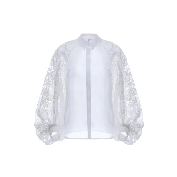 Fernanda Shirt in White Embroidered Cotton