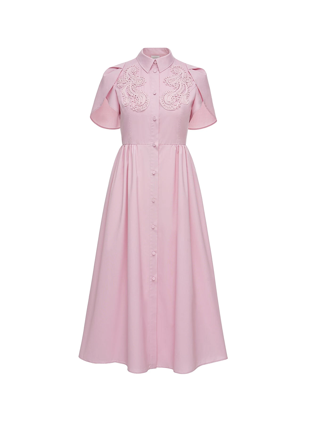 Dries Van Noten Francesca Midi Dress in Pink Embroidered Cotton | Midi Dresses | Luxury Shoes Dries Van Noten Francesca Midi Dress in Pink Embroidered Cotton