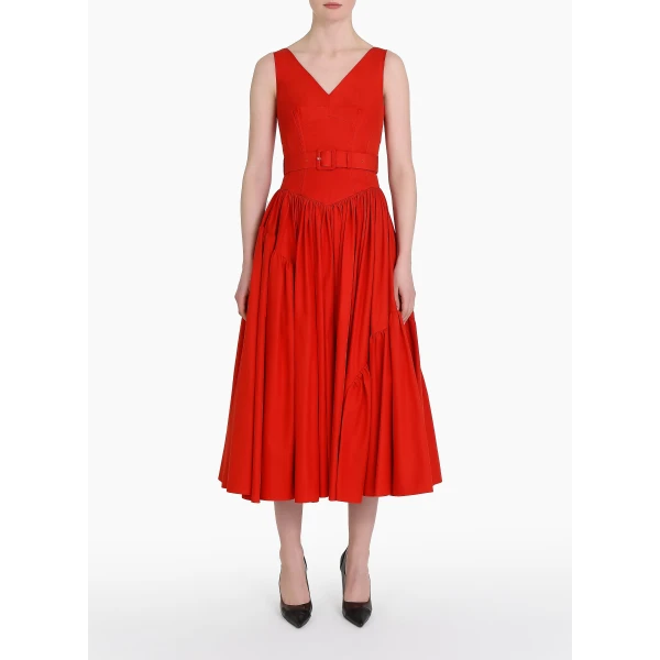 Frederikke Dress in Poppy Red Cotton - Image 2